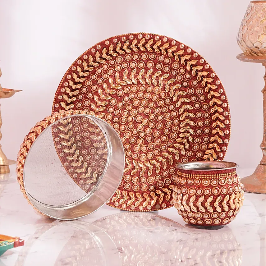 Karwachauth Thali Set Red: Karwa Chauth Gifts