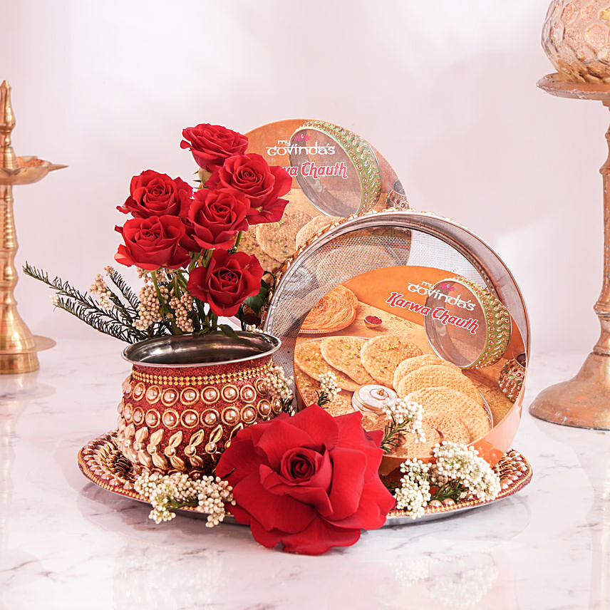 Karva Chauth Thali With Garvi And Roses: Karwa Chauth Gift for Wife