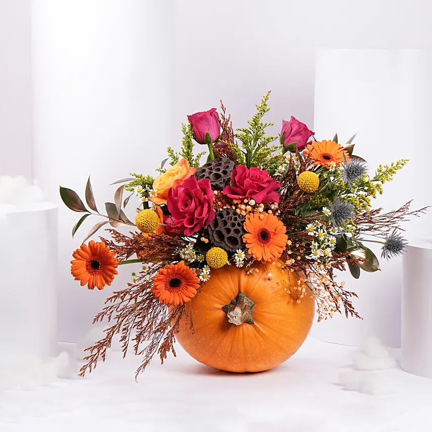 Pumpkin Flowers Arrangement: Best Gift Shop - Gifts Delivery Dubai, UAE