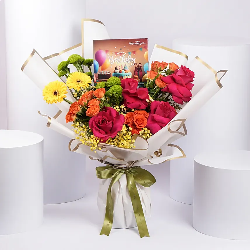 Wonder Gift Happy Birthday Gift Box In Bouquet: 