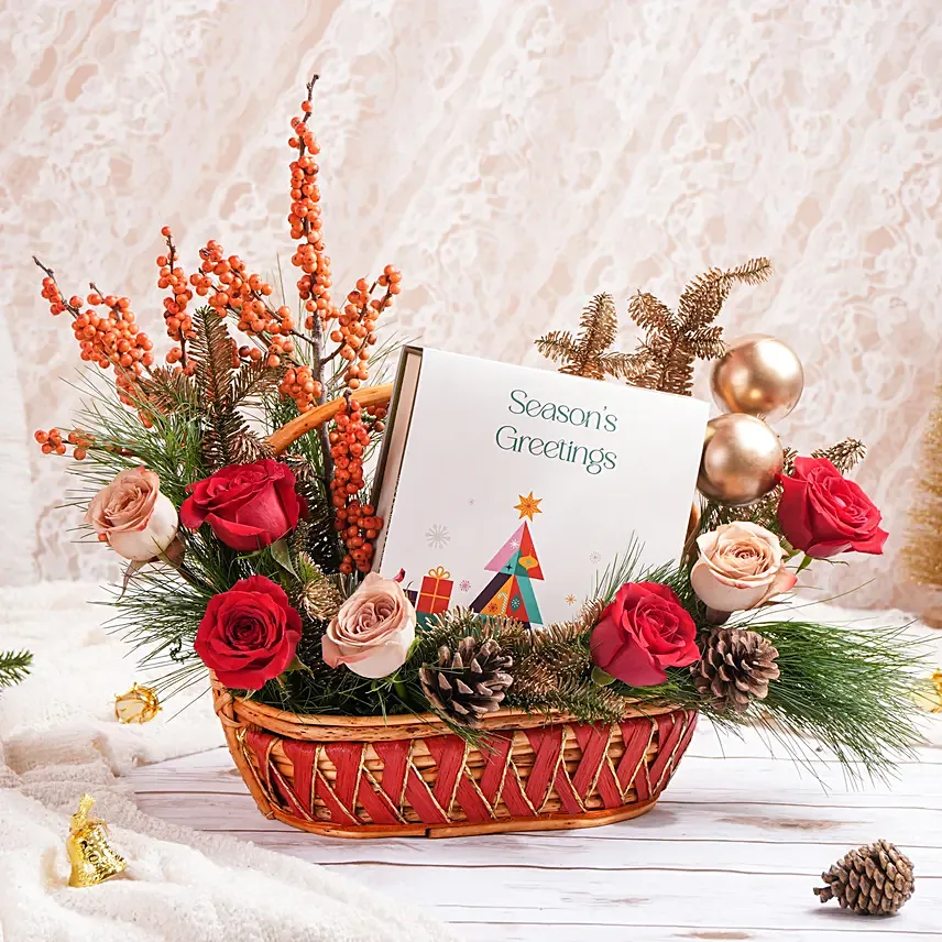 Season Delights Flower And Chocolate Basket: 