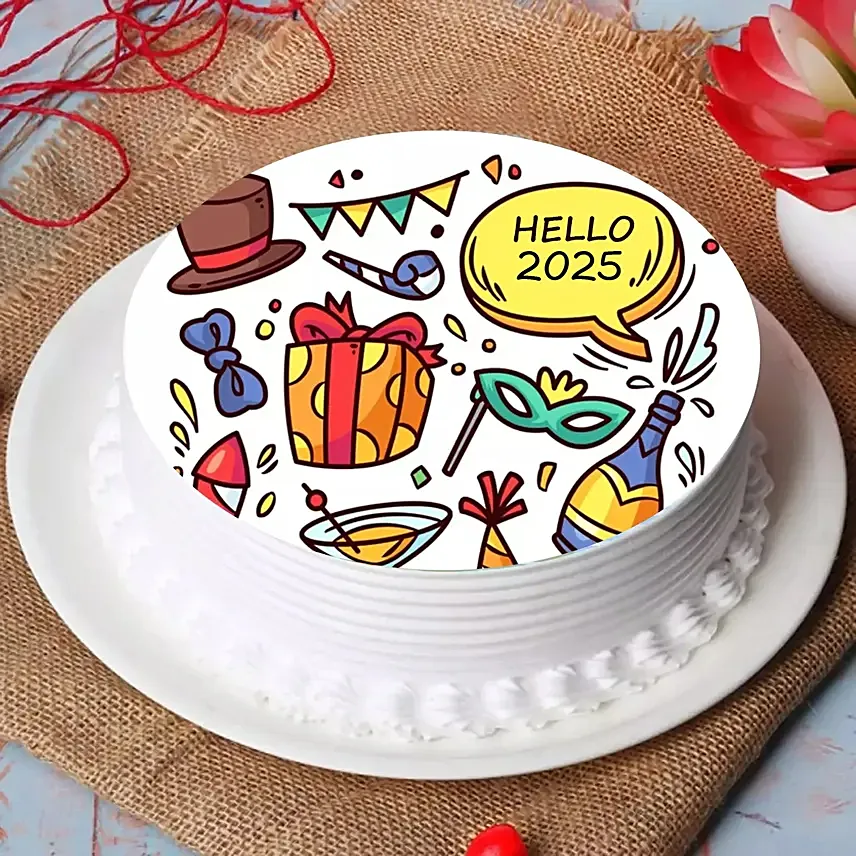 Hello 2025 Party Cake: New Year Gifts