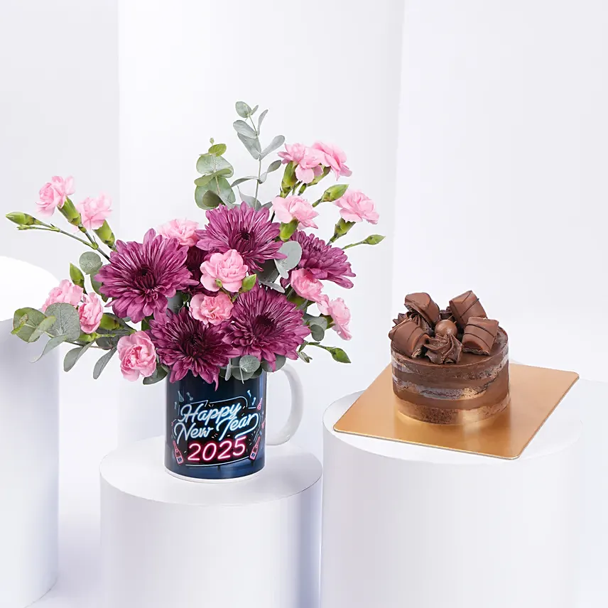 New Year Flower Mug And Mono Cake: Flowers