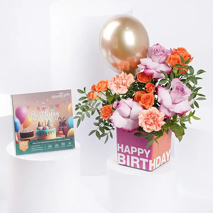 Wondergifts Birthday Experience Voucher Box With Flowers: Gifts Combos 