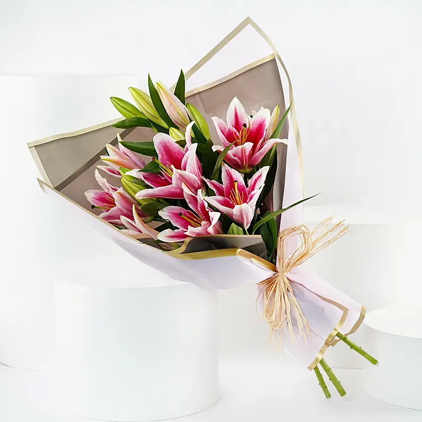 Pink Lilies Elegance Bouquet: Valentine's Day Gifts