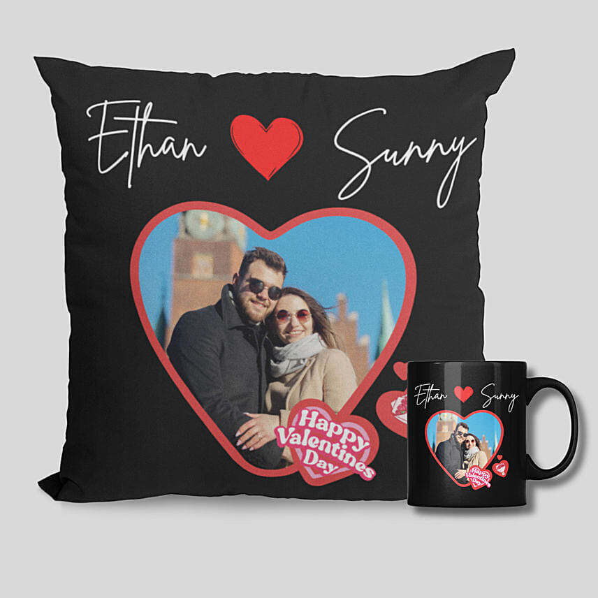 Valentine Day Black Personlized Mug And Cushion: Valentines Day Mugs