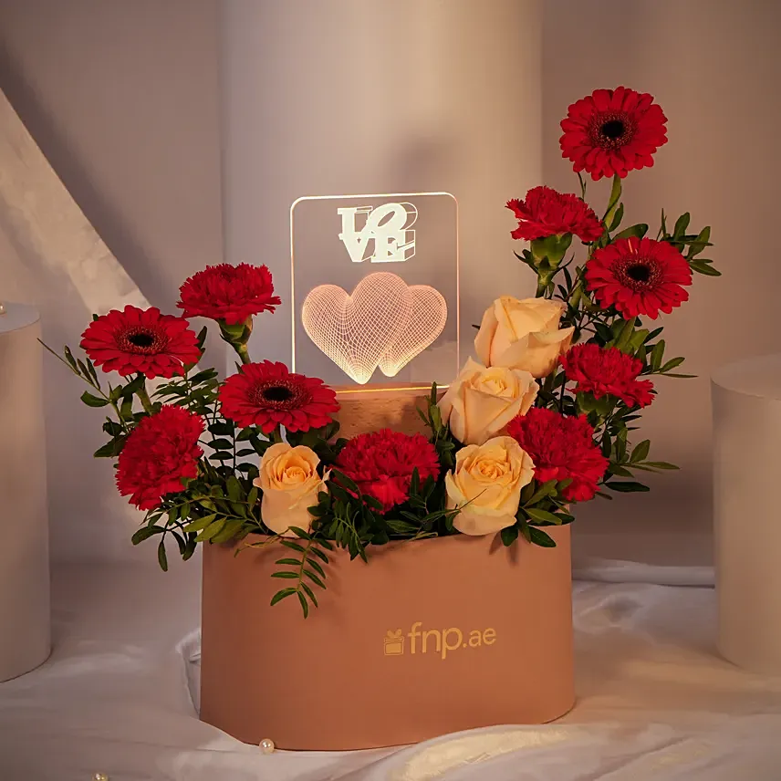 Blushing Beauty Roses With Led Love Lamp: Valentines Day Combos