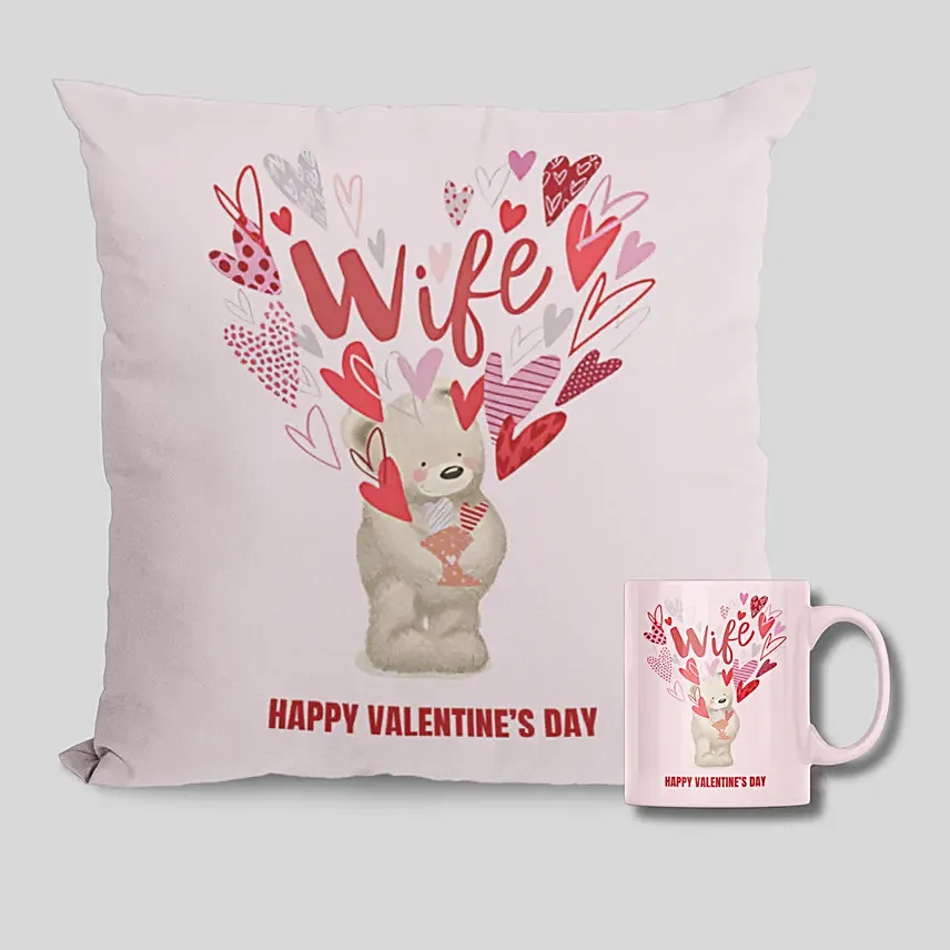 Happy Valentines Day Wife Mug And Cushion: Valentines Day Mugs