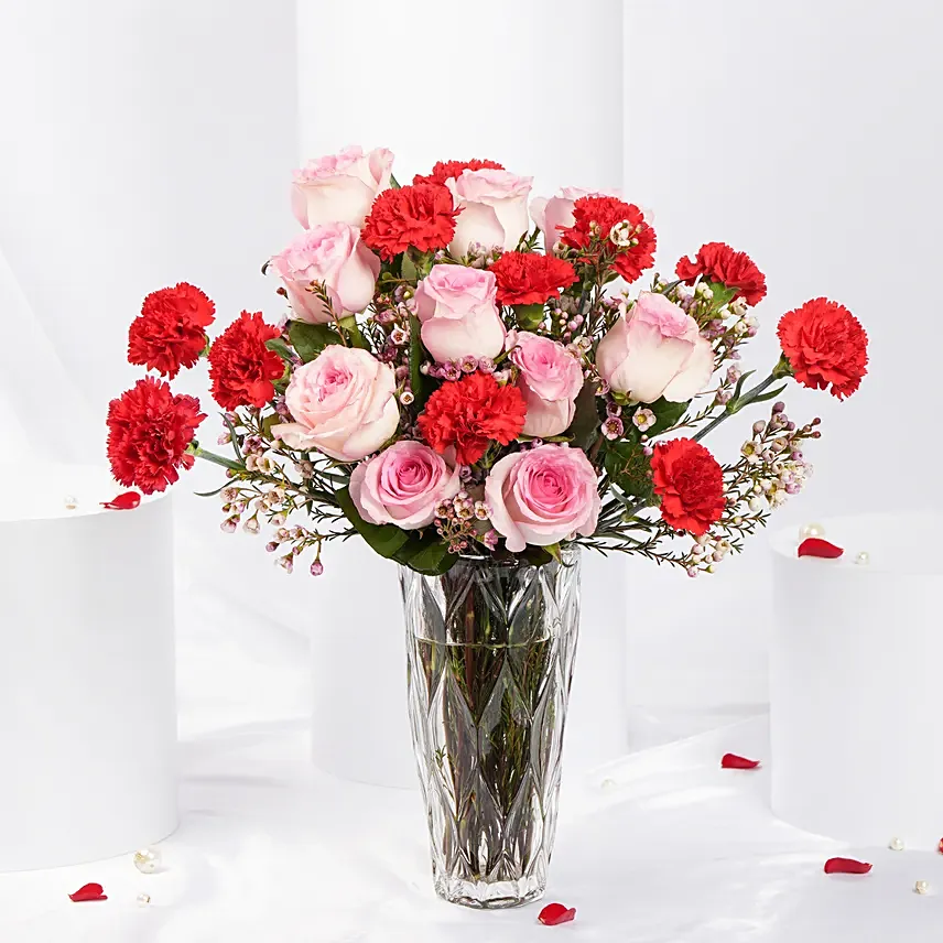 Rose & Carnation Valentine Arrangement: Rose Day Gifts