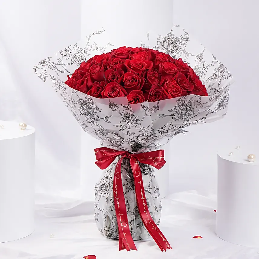 Red 50 Roses Bouquet: Valentine Flower Bouquets