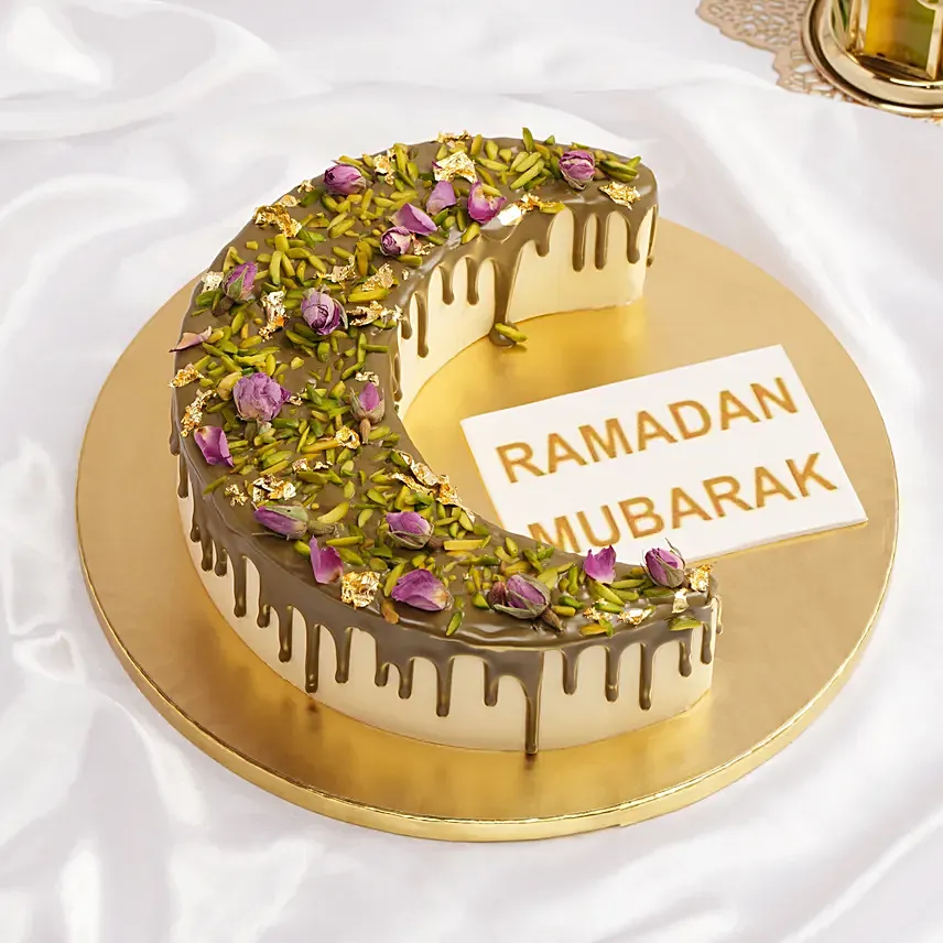 Pistachio Saffron Crescent Moon Cake: Ramadan Cakes