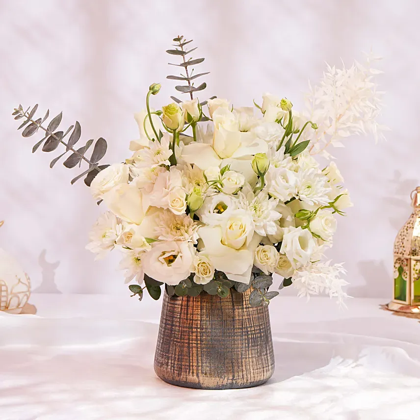 White Flowers in Premium Vase: Eid Gifts 