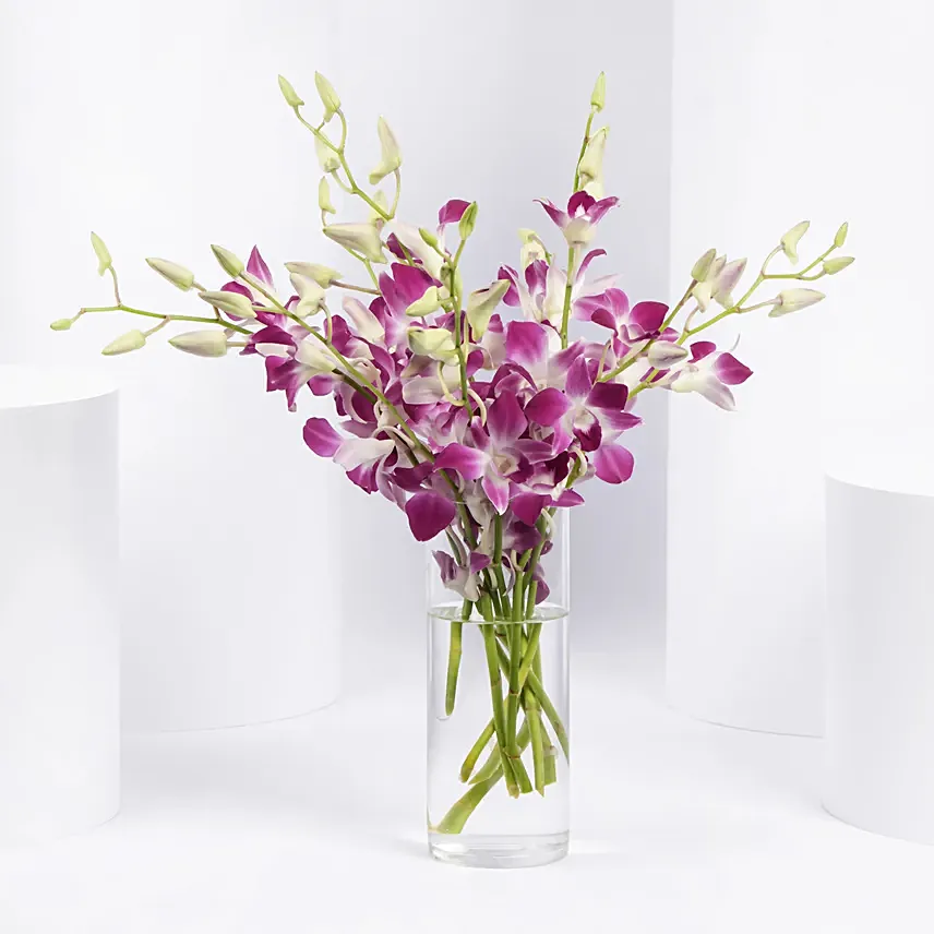 Pink Orchids in Glass Vase: Women's Day Flowers