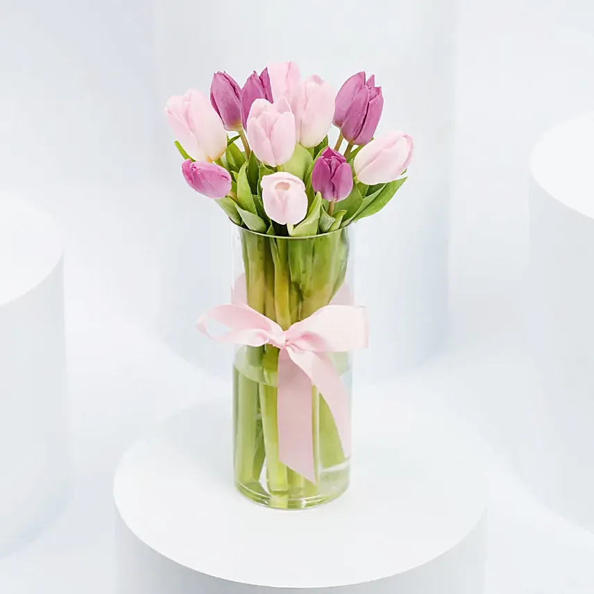 Luxurious Blush N Purple Tulip Arrangement: Women's Day Flowers