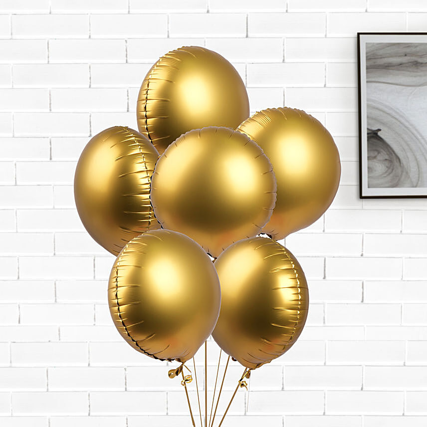 Helium Filled 6 Golden Foil Balloons: 