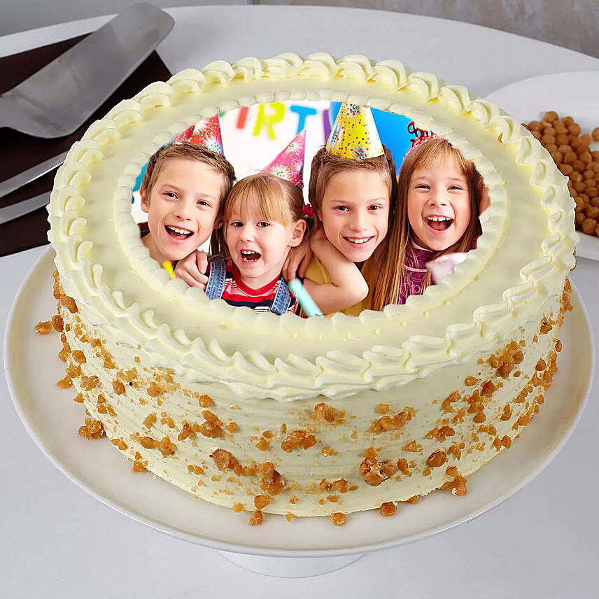 Butterscotch Birthday Photo Cake 500gm: Send Personalised Gifts To Qatar