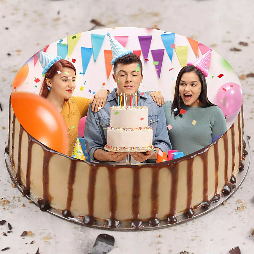 Enticing Birthday Butterscotch Photo Cake 500gm: Send Cake to Qatar