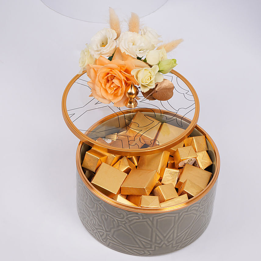 Otantik Home - Gray Chocolate Bowl with Flowers: 