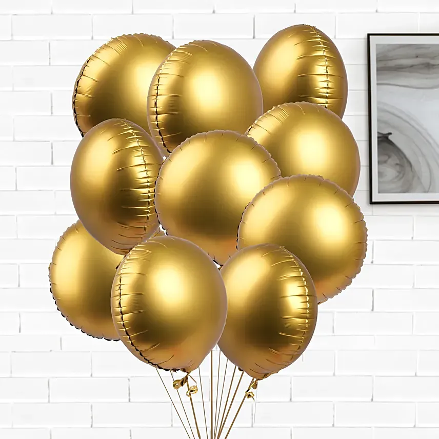 Helium Filled 10 Golden Foil Balloons: 