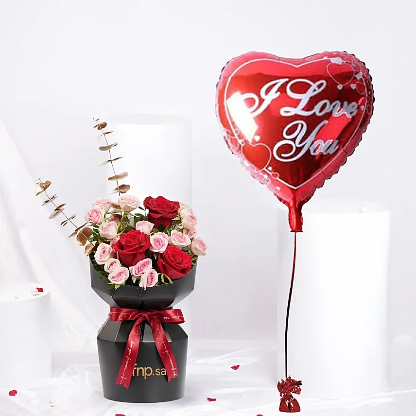 Valentine Combo | Spray Rose Bouquet n Heart Shape Balloon: Send Balloons To Qatar 