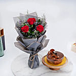 Chocolate Cake with Buch of 3 Red Roses