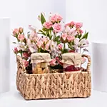 Cake Chocolates And Flowers Basket