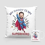 Superhero Caricature Cushion And Mug For Dad
