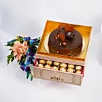 Premium Box Of Fudge Cake Flowers And Chocolates