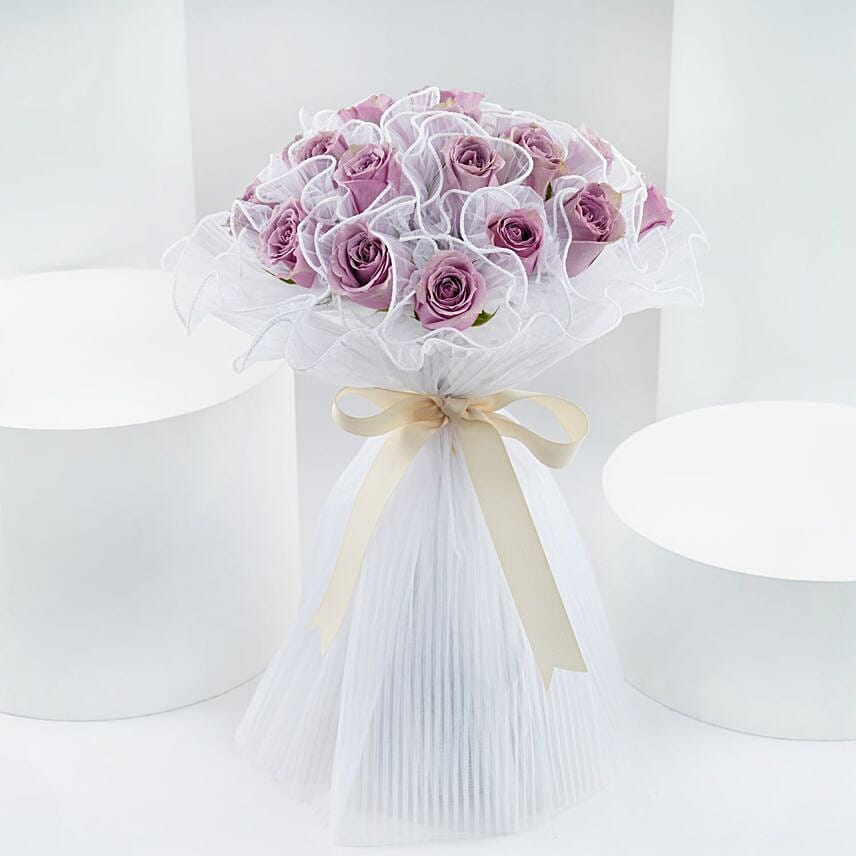 Purple Roses Bouquet In Transparent Wrapper: Saudi Arabia Gift Delivery