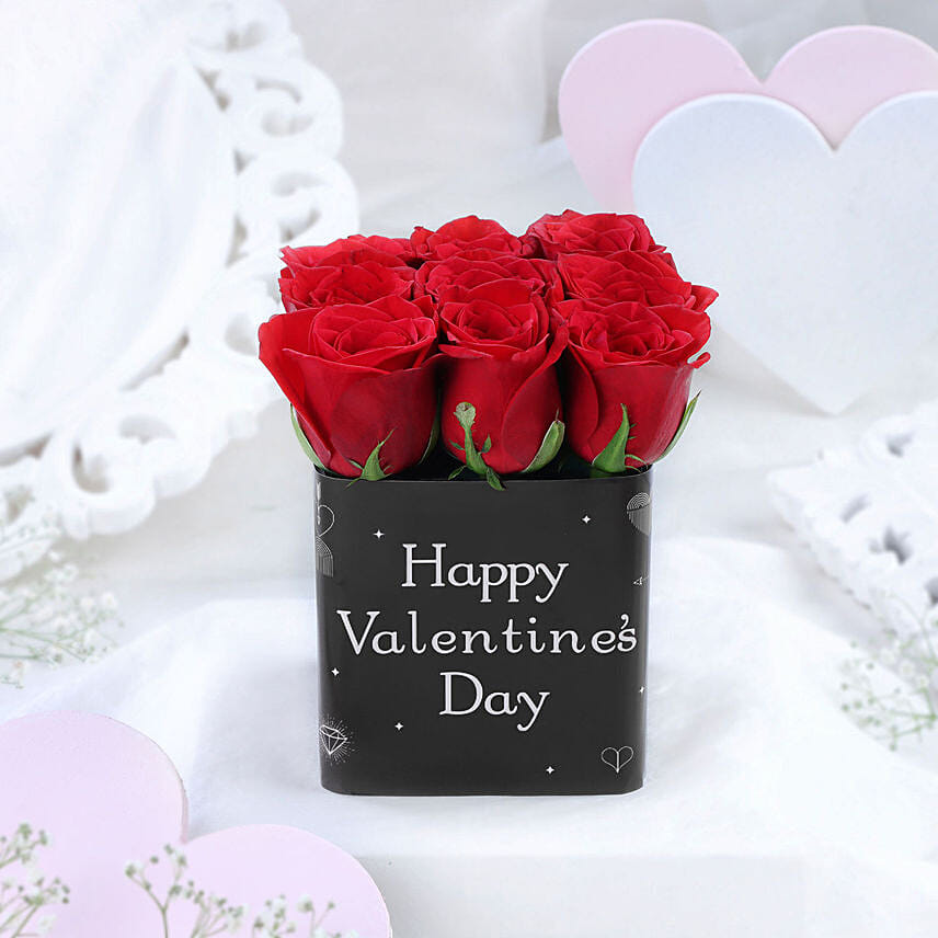 Red Rose Romance in Vase: Send Valentines Day Gifts to Singapore