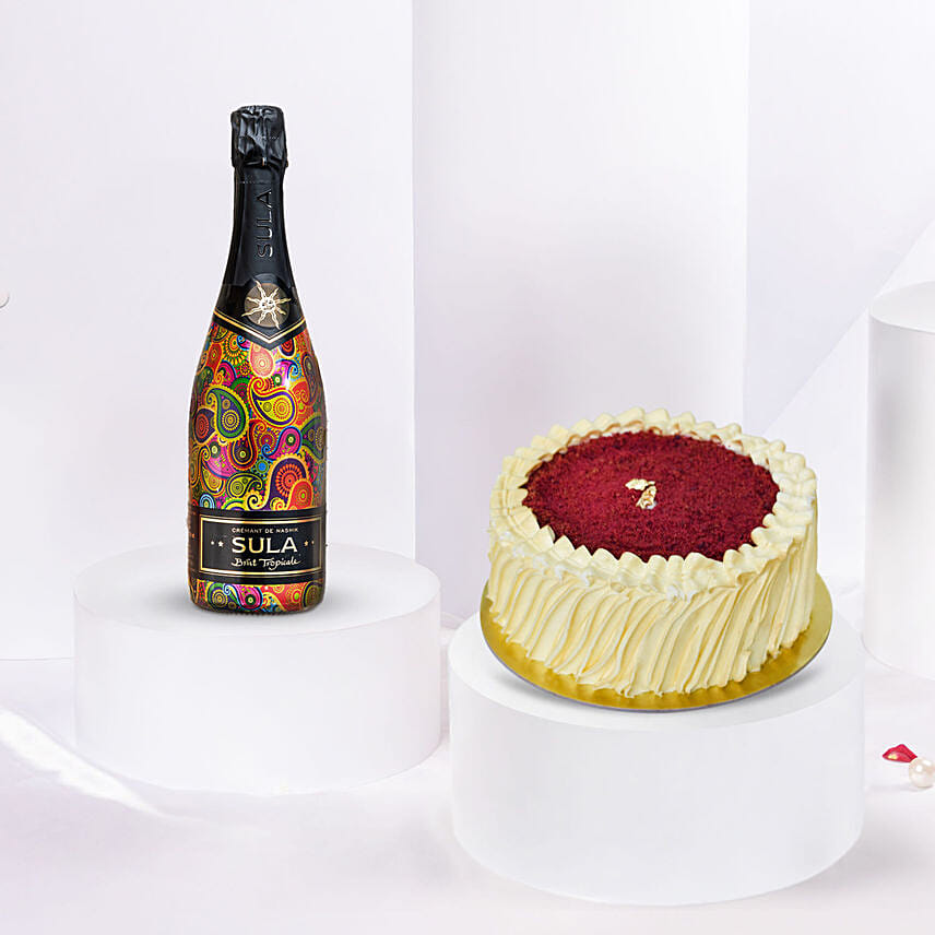 Valentines Wine and Cake Combo: توصيل كيك سنغافورة