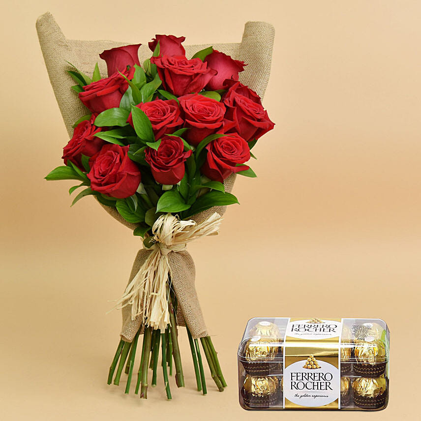 Valentines 12 Roses Bouquet And Chocolates