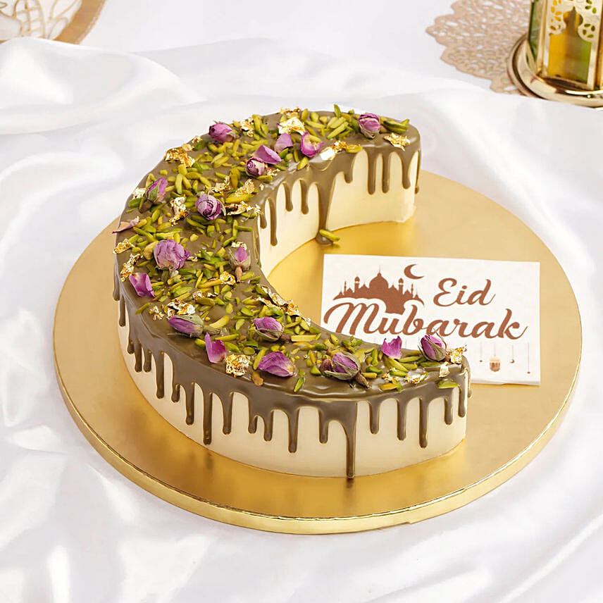 Pistachio Saffron Crescent Moon Cake For Eid