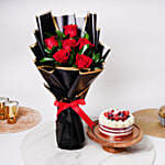 Red Roses with Red Velvet Cake