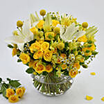 Roses and Peruvian Lilies in Fish Bowl