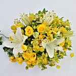 Roses and Peruvian Lilies in Fish Bowl