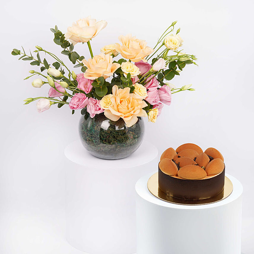 Mix Flowers and Tiramisu Cake Combo