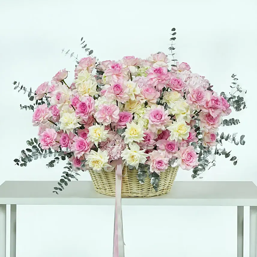 Abundance of Roses and Hydrangeas Basket