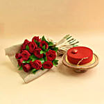 12 Valentines Red Roses Bouquet and Cake