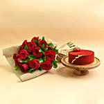 12 Valentines Red Roses Bouquet and Cake