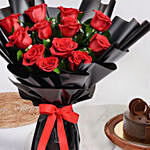 Elegant Rose Bouquet With Chocolate Fudge Cake