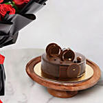 Elegant Rose Bouquet With Chocolate Fudge Cake