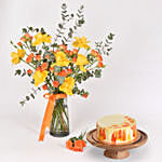 Orange and Yellow Roses and Cake