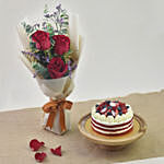 Red Velvet Cake and Fresh Red Roses