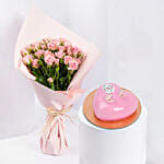 Pink Spray Roses And Cake