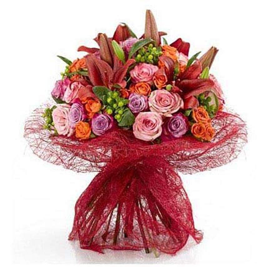 Orange Roses and Lilies Bouquet