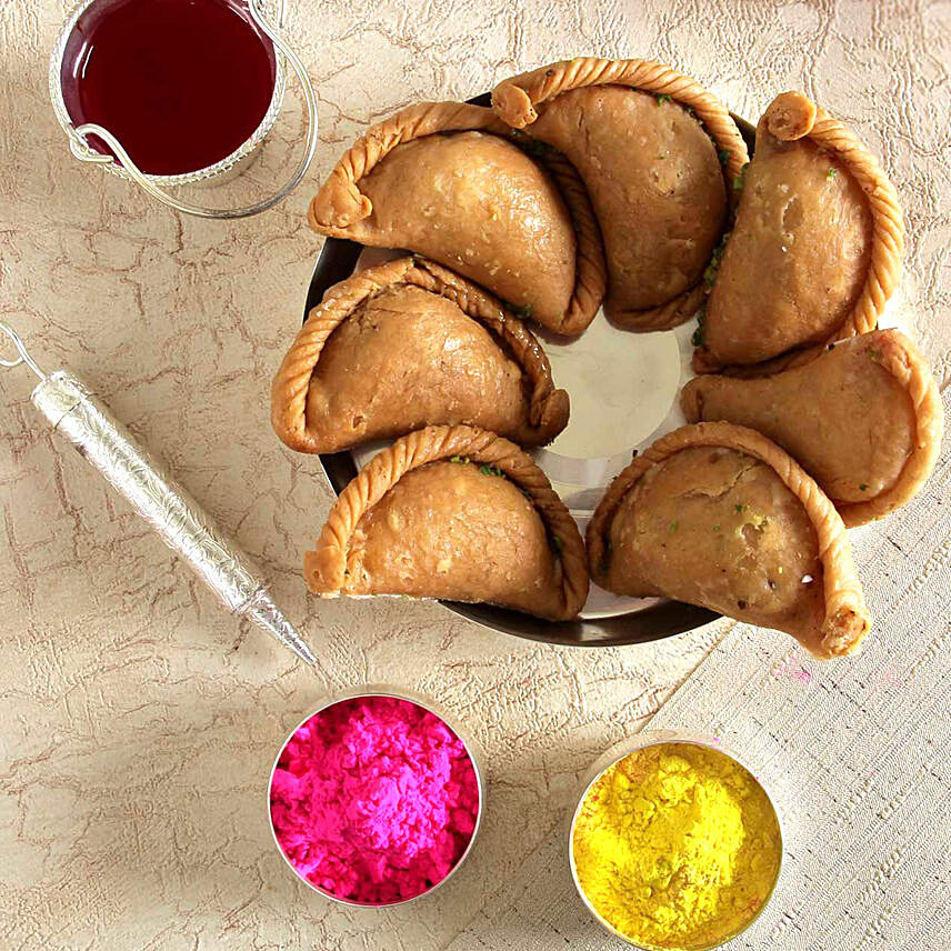 Gujiya with Holi Colors