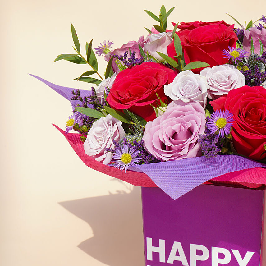 Online Mixed Flowers In Birthday Square Glass Vase Gift Delivery in UAE ...