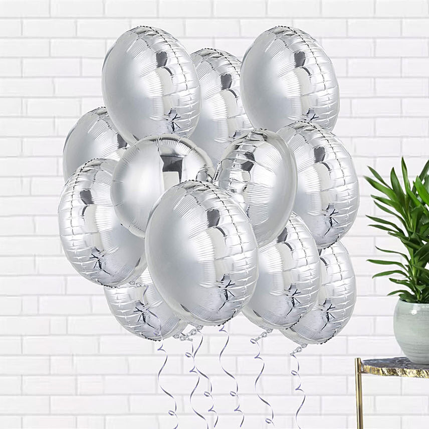 Helium Filled 10 Silver Foil Balloons