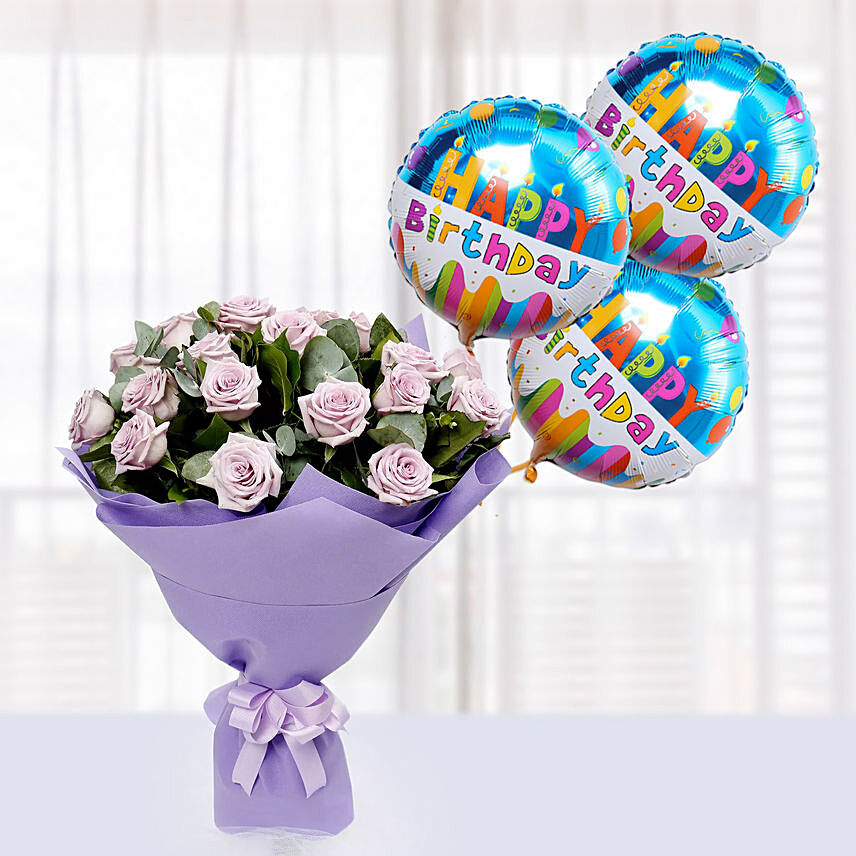 Online Eternal 20 Purple Roses Bouquet with Balloons Gift Delivery in ...